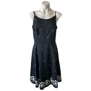 Ann Taylor Sleeveless Floral Embroidered Dress Fit & Flare Black Sz 10